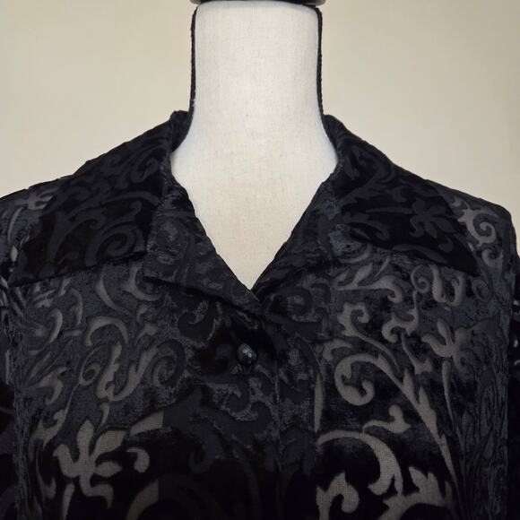 NWT Notations 1X Whimsygoth Witchy Velvet Burnout Tunic Long Sleeve Button Black - Picture 2 of 16